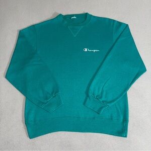 Vintage Champion Embroidered Sweatshirt Turquoise Size M Hip Hop Streetwear 90s